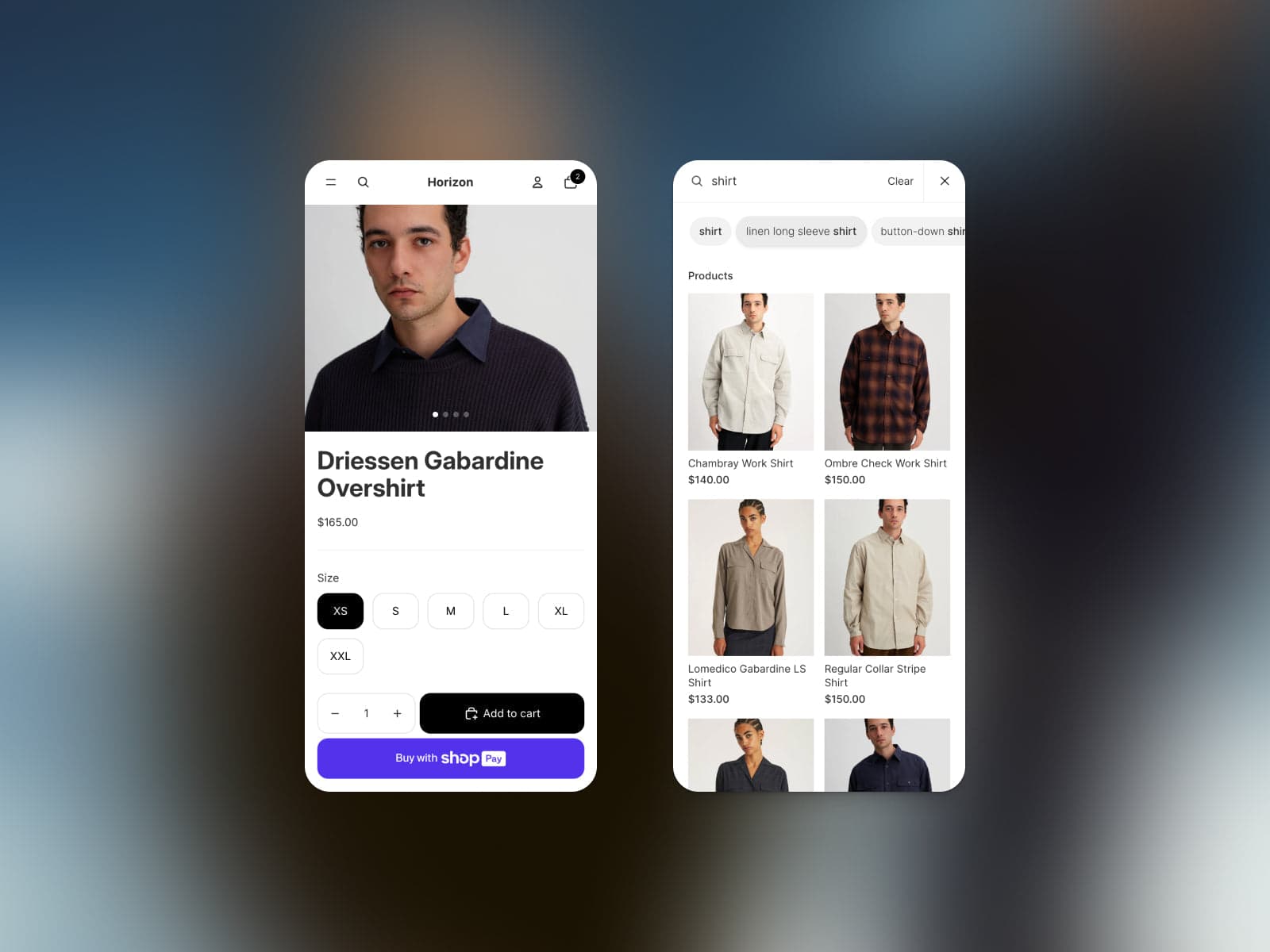 Horizon Shopify storefront on mobile